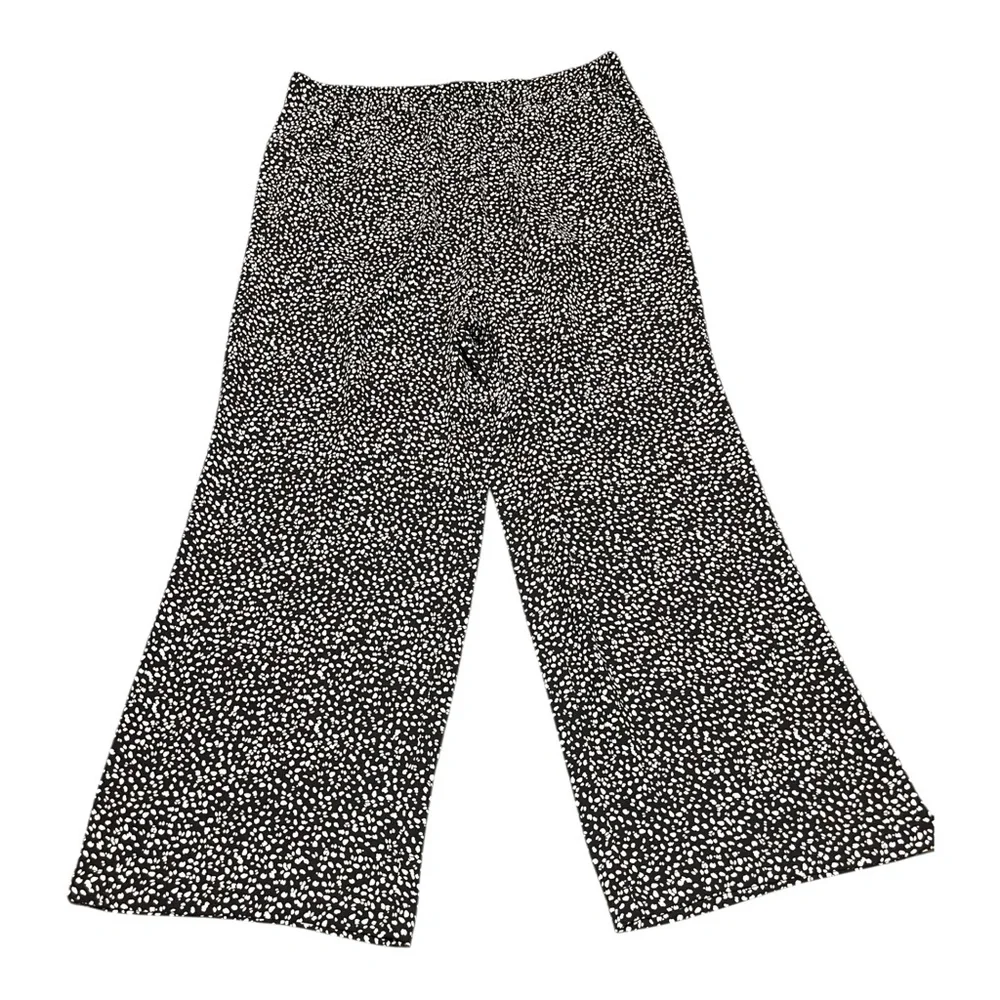 Loft Pull On Black And White Speckled Cropped Wide Leg Pant Size Large